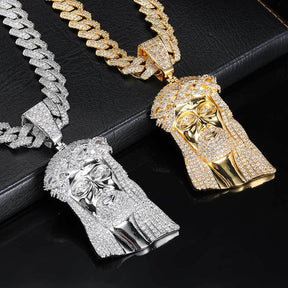 Micro Paved Zircon Jesus Head Hip Hop Men's Pendant Necklace