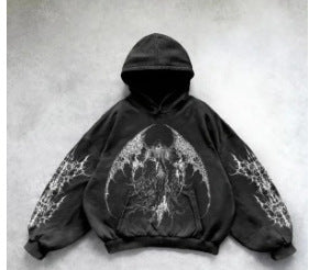 Patterned washed pullover hoodie