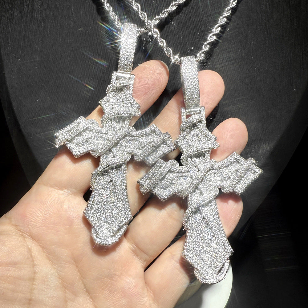 Hip-hop full diamond thorny cross necklace
