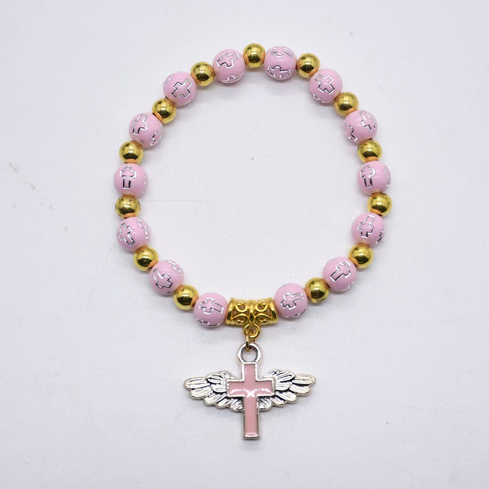 rosary bracelet acrylic cross angel hand jewelry