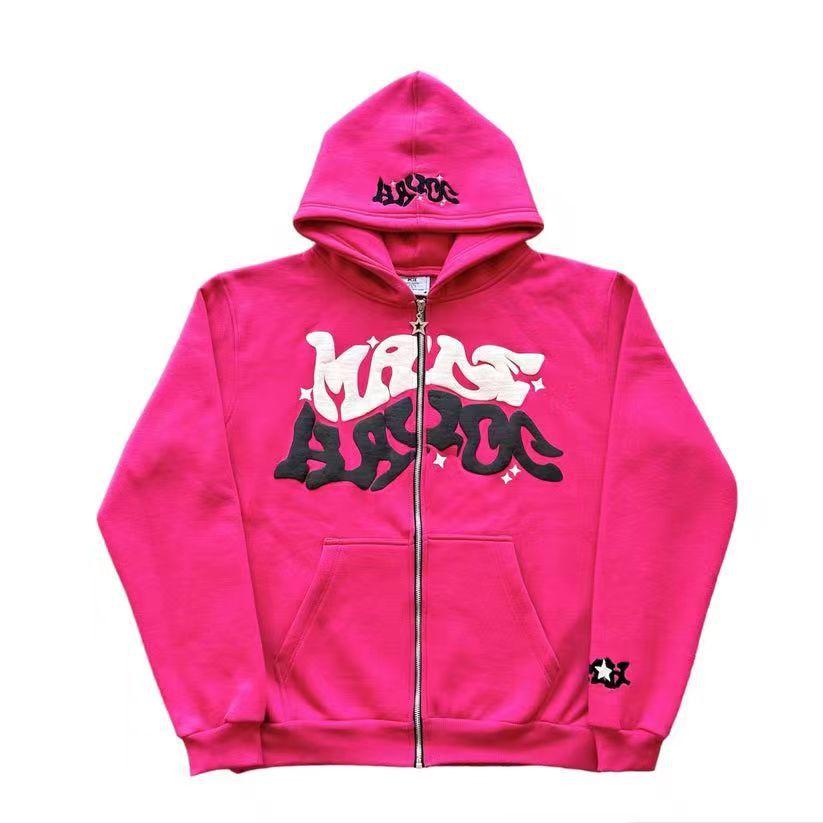 MAKE HARDER Foamed Letter Print Zip-Up Hoodie