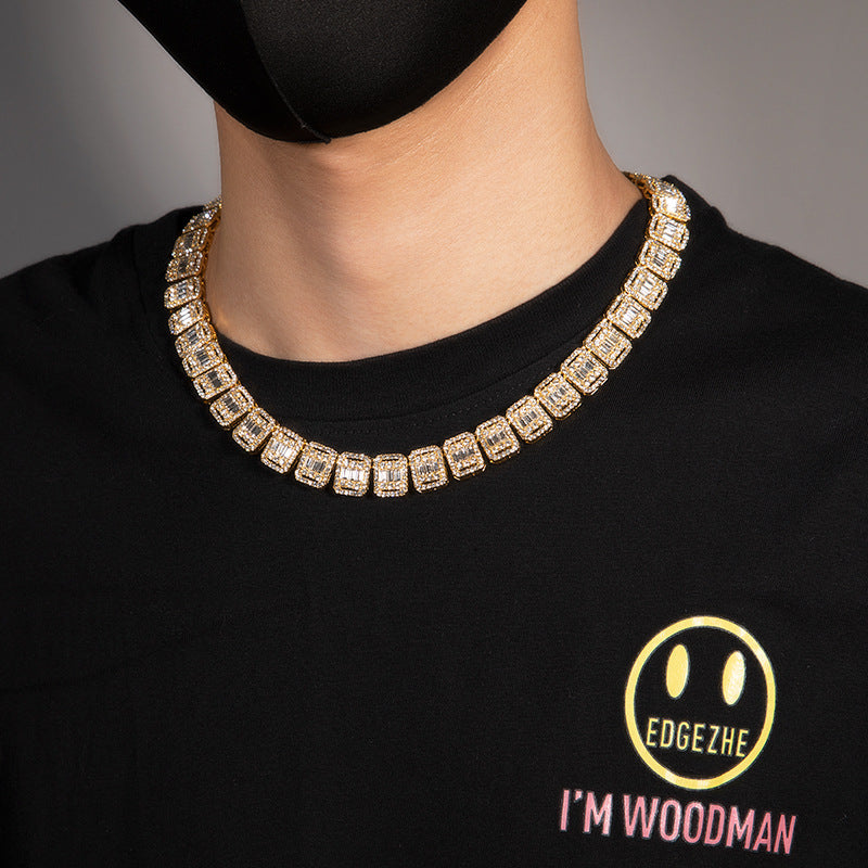 Alloy Necklace, 13mm, Diamond-Studded Nine-Panel Chain
