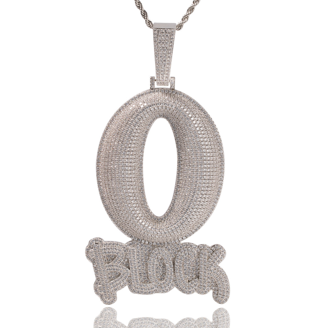 Large "O BLOCK" Letter Pendant with Zirconia Inlay