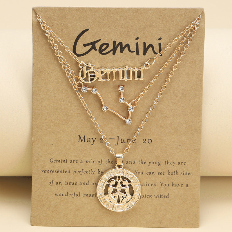 Zodiac Necklace Vintage English Star Image Pendant Three Piece Jewelry Set