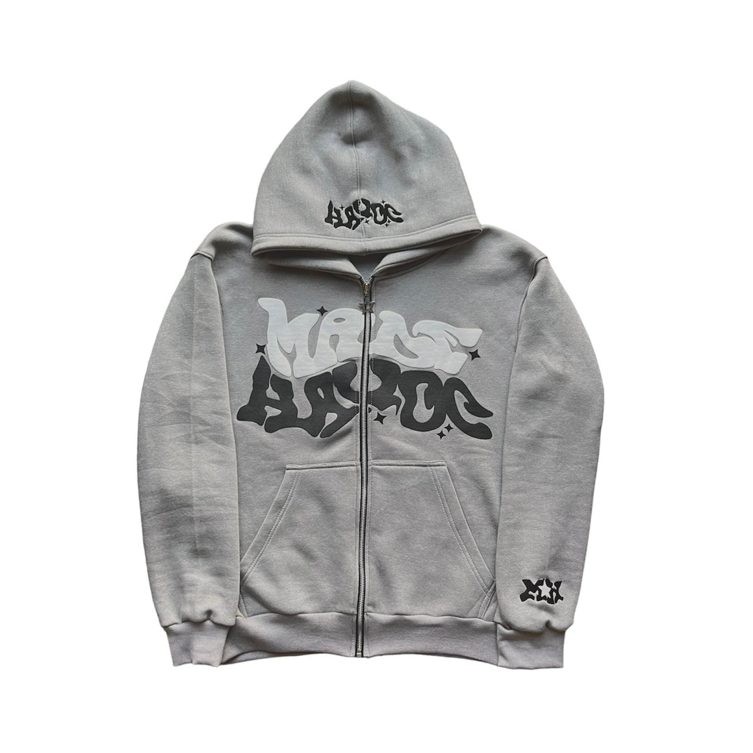 MAKE HARDER Foamed Letter Print Zip-Up Hoodie