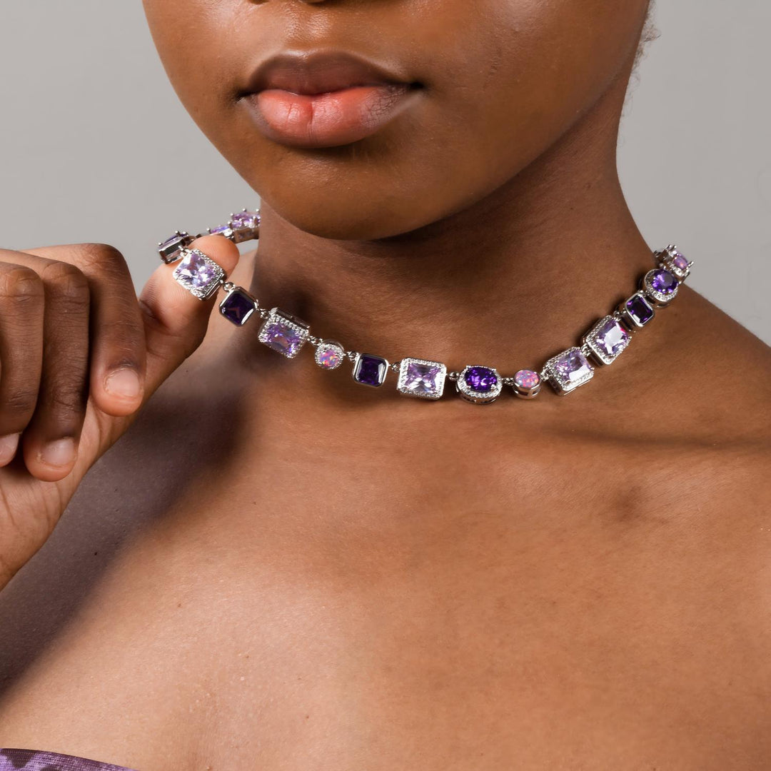 10mm Geometric Purple Gemstone Necklace