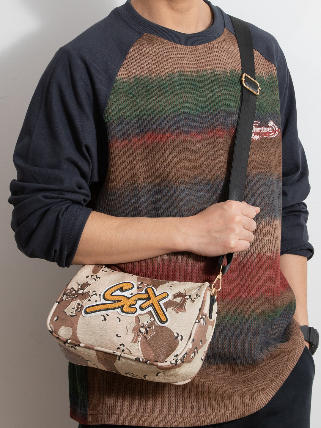 Chrome Hearts cross camouflage PU leather crossbody bag