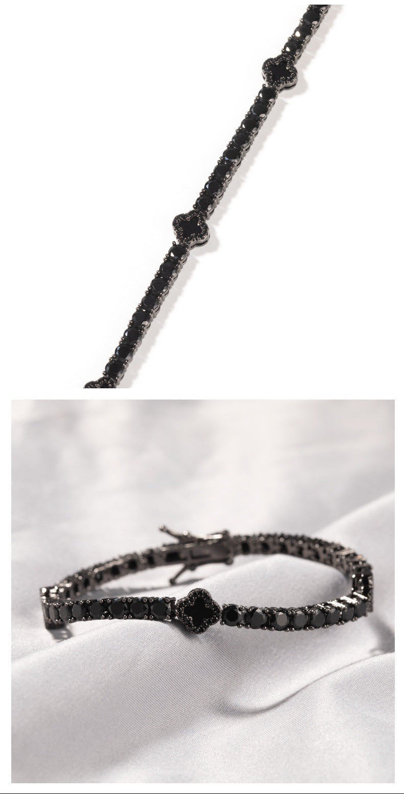 Black Four-Leaf Clover Tennis Chain 4mm Zircon Bracelet