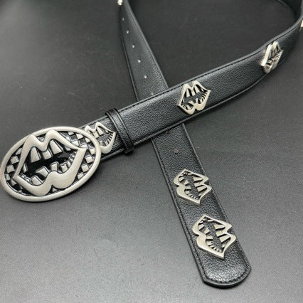Chrome Hearts Silver Lips Distressed Belt