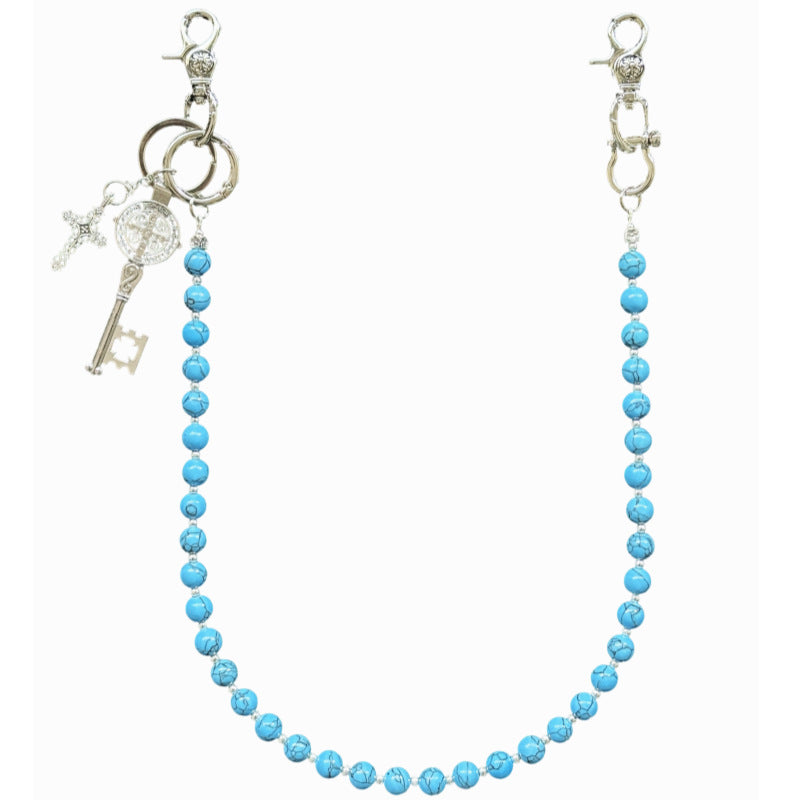 blue crack stone round bead chain