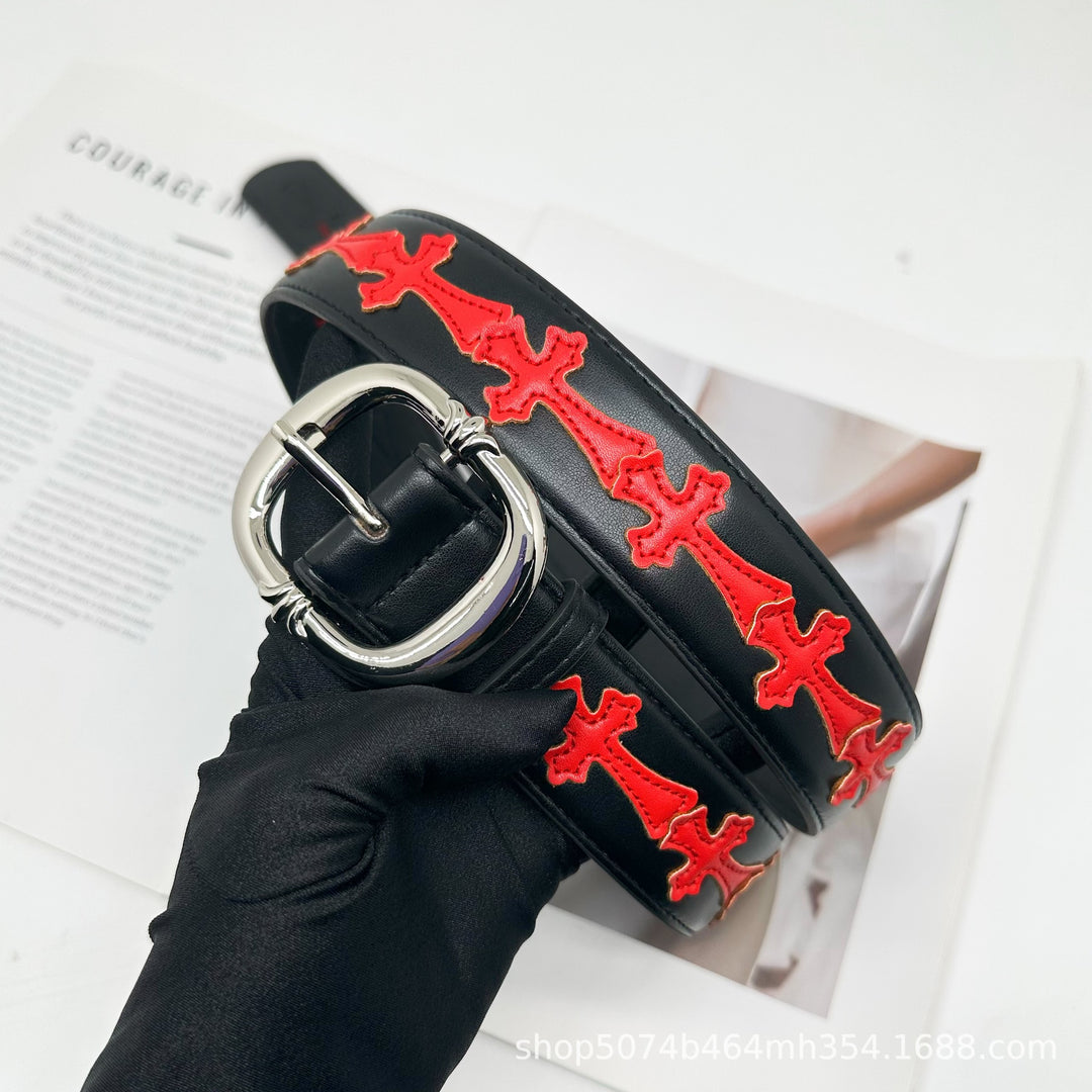 Chrome Hearts Cross-Motif Classic Leather Belt