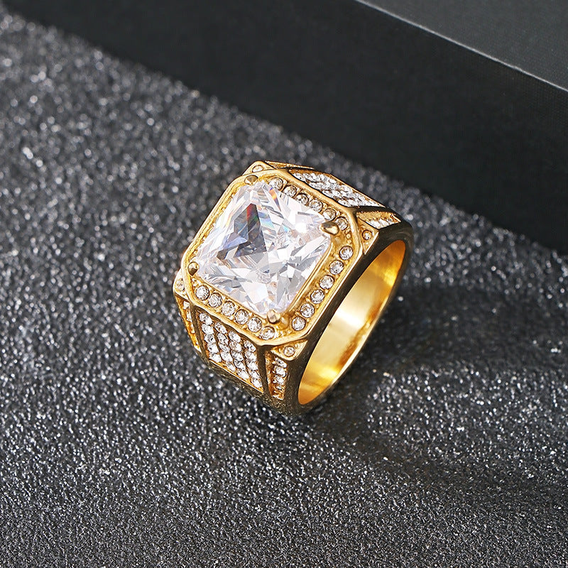 Bold diamond-encrusted titanium steel ring
