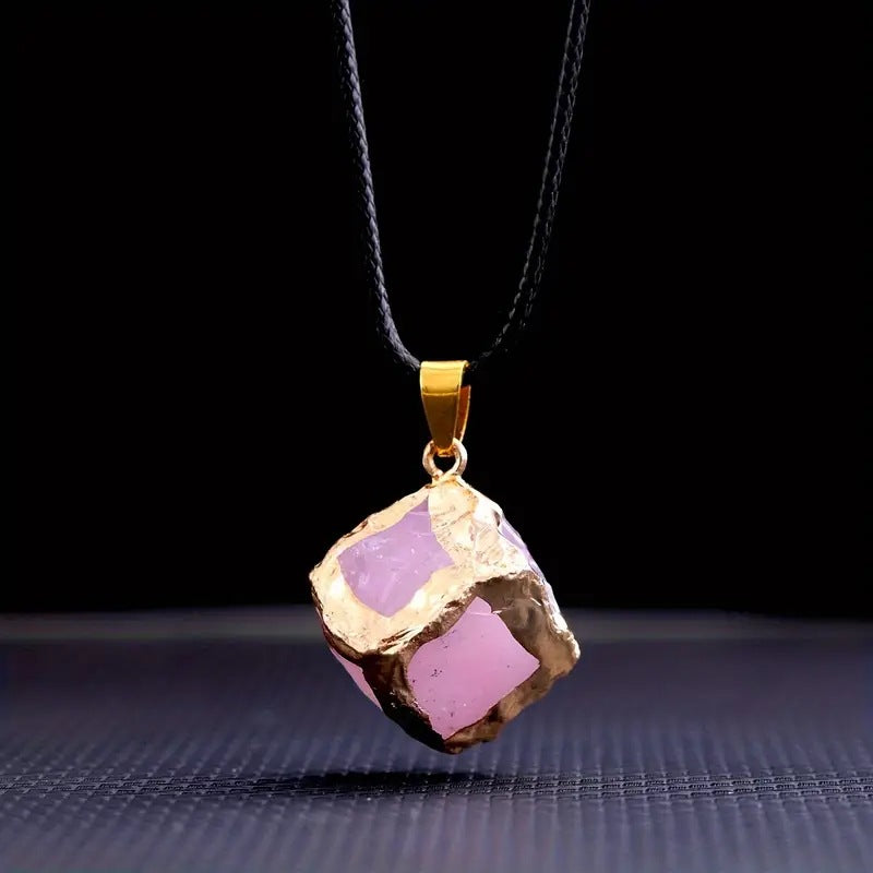 Natural stone mixed color crystal gold edge pendant