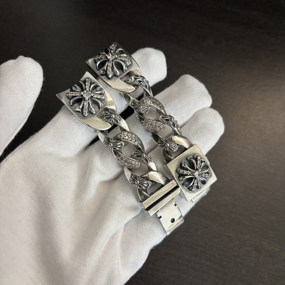 Chrome Hearts white diamond-encrusted cross flower watch bracelet