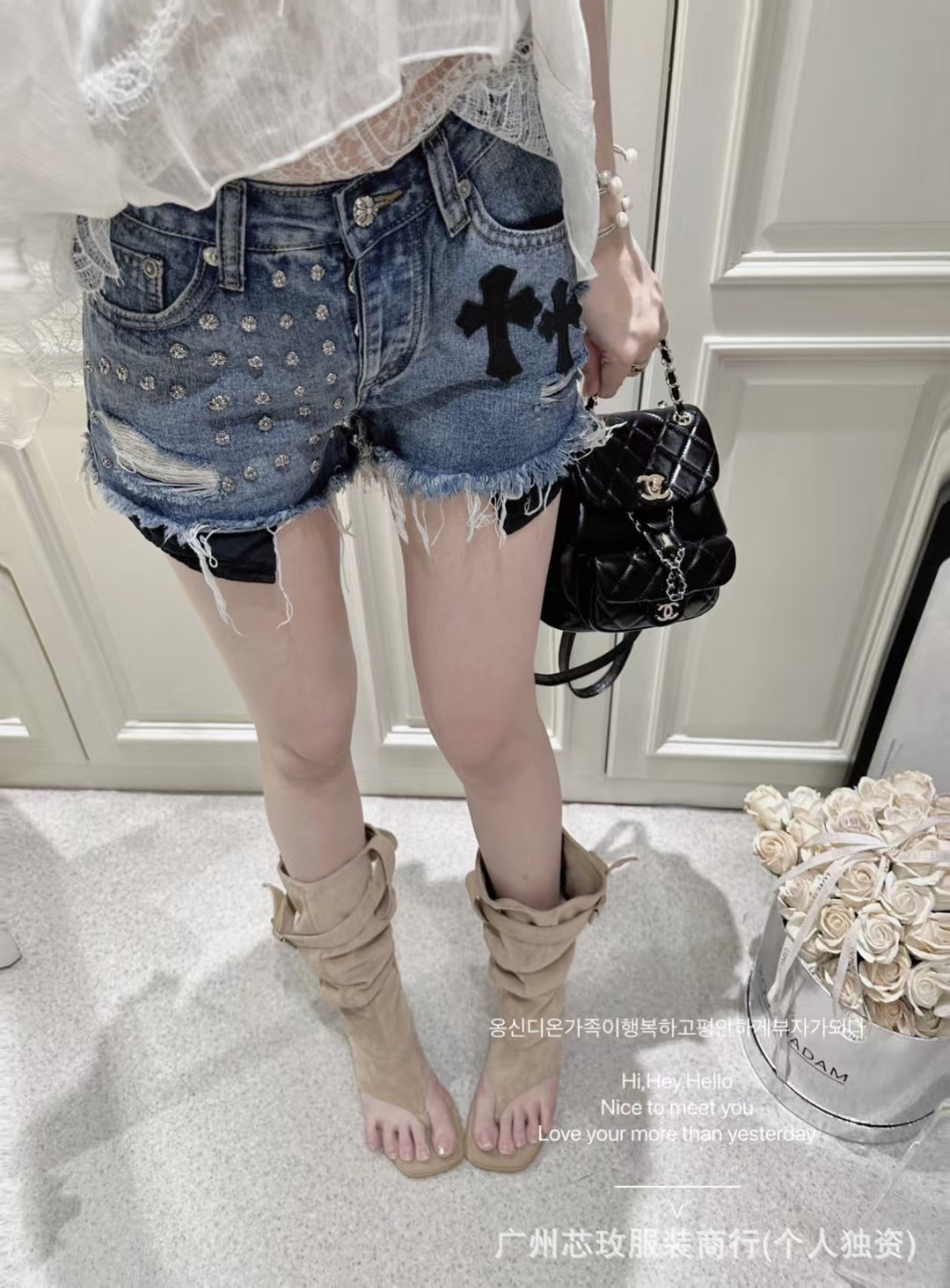 Chrome Hearts Cross Rivet Design Hip Hop Shorts