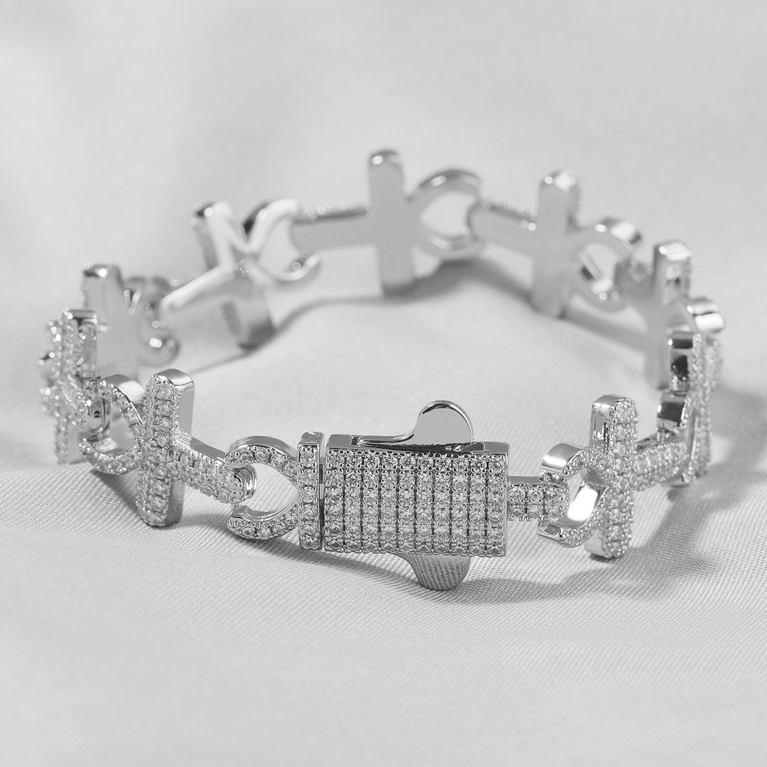 15mm Full-Diamond Cross Necklace & Bracelet