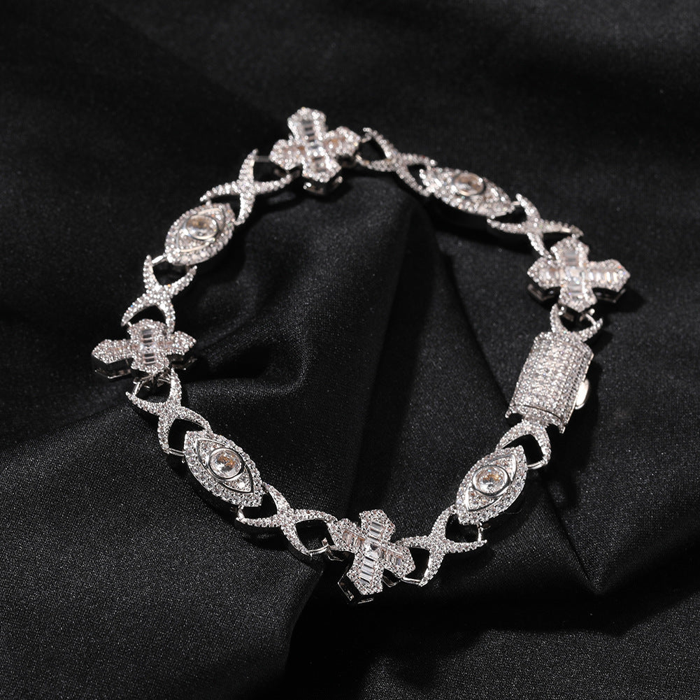 Hip-Hop Bracelet: Copper-Inlaid Zircon "Eye & Cross" Design