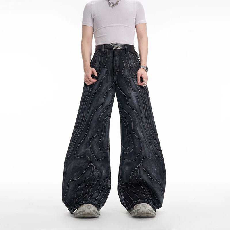 Flare pattern retro motorcycle jeans