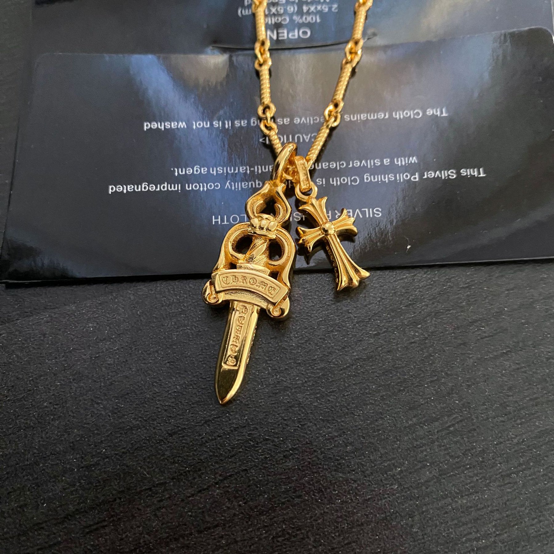 chrome hearts sword cross gold necklace