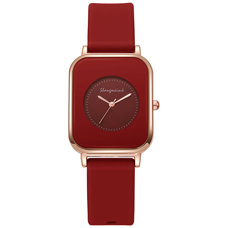 Casual square-shaped, elegant quartz silicone strap student watches.