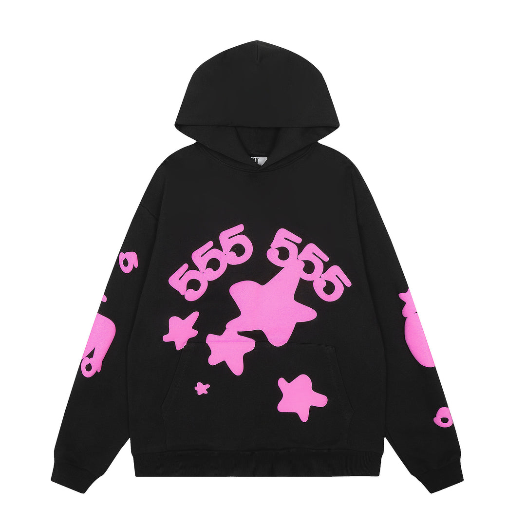 Sp5der patterned beaded 555555 hoodie and trousers