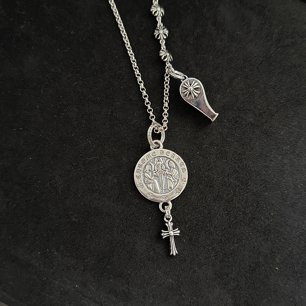 Chrome Hearts Angel Round Brand Whistle Cross Necklace