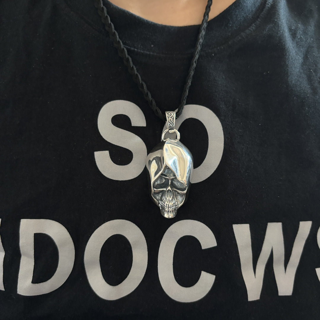 Hooded Skull Leather Cord Necklace