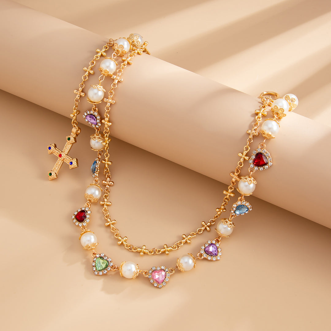Pearl, Multi-Gemstone, Cross & Floral Pant Chain