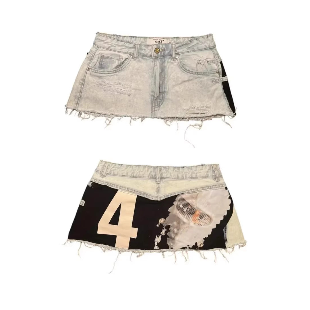 Y2K Gothic Style Digital Print Patchwork Mini Skirt