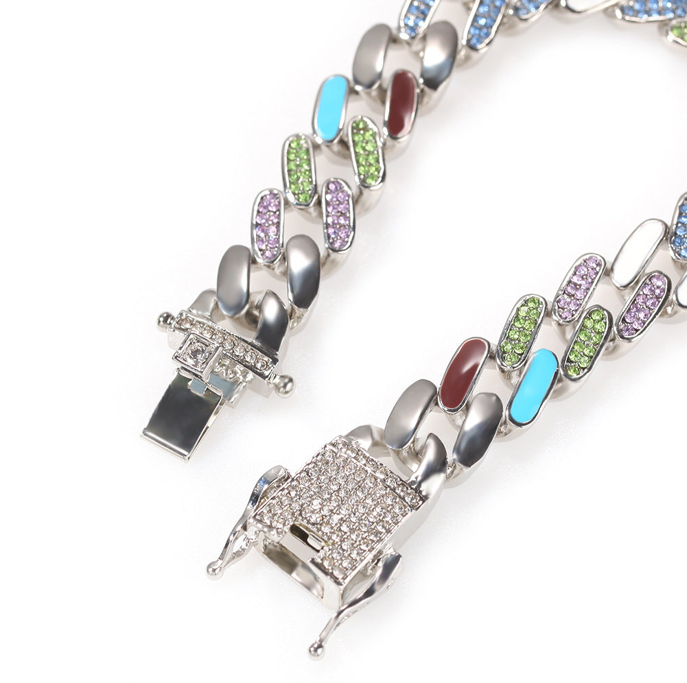 Hip-hop oil-splashed alloy colorful Cuban bracelet