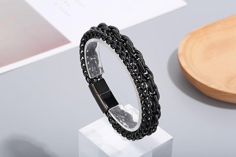 Punk Rock Minimalist Fashion Stainless Steel Double-Layer Bracelet