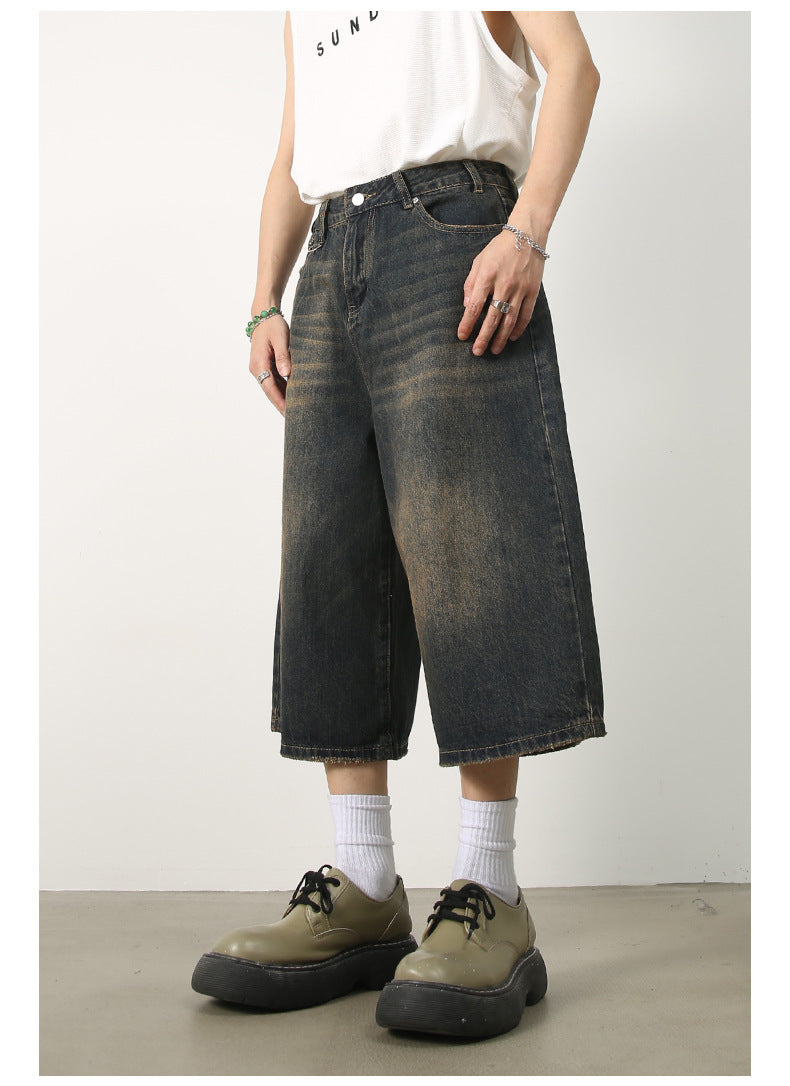Summer Loose Fit Cropped Straight Leg Denim Shorts