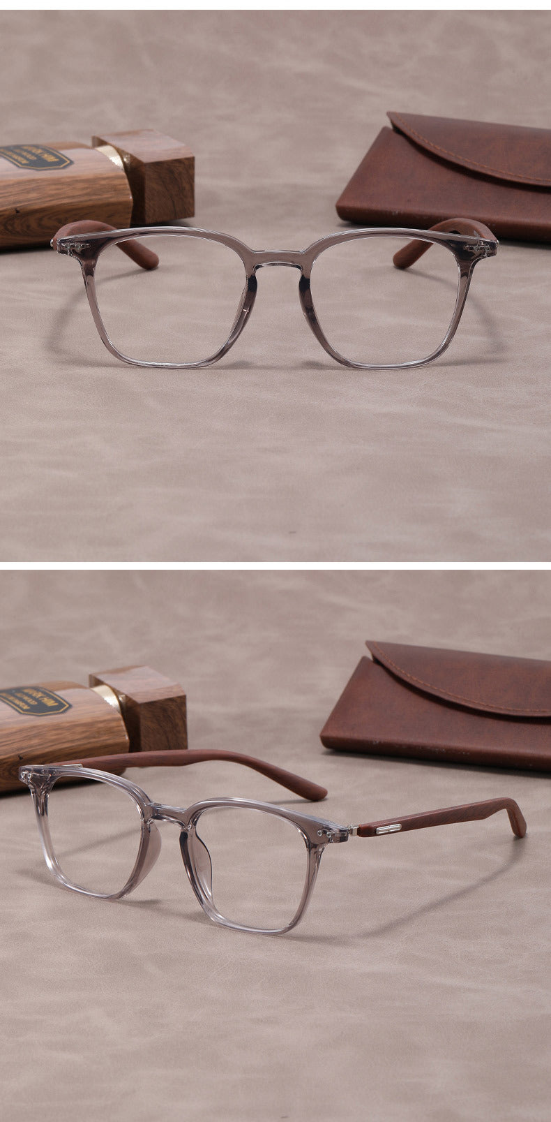 Lightweight, flexible wood grain temples eyeglass frames