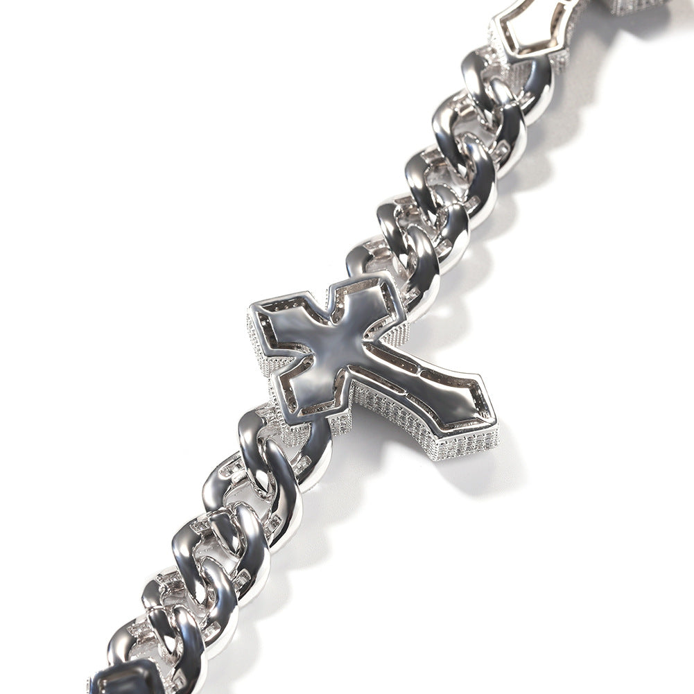 cuban link chain cross tennis necklace