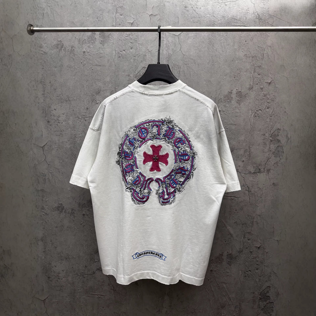 Chrome Hearts Washed Appliqué Embroidered Short-Sleeve T-Shirt