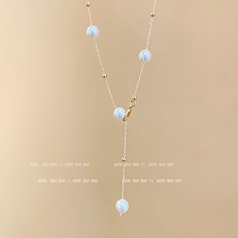 Titanium steel pearl clavicle necklace