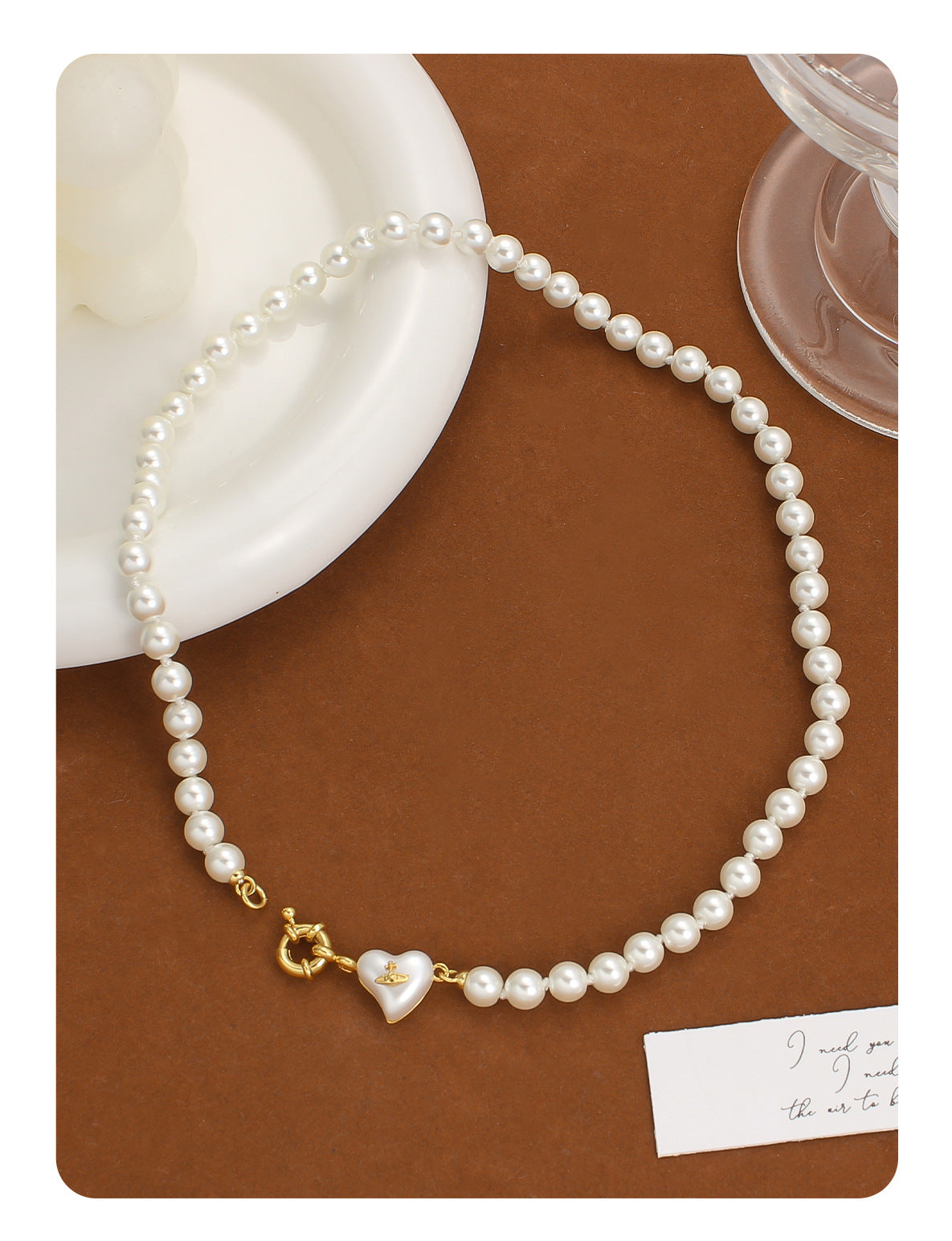 Women's retro heart pearl necklace clavicle chain