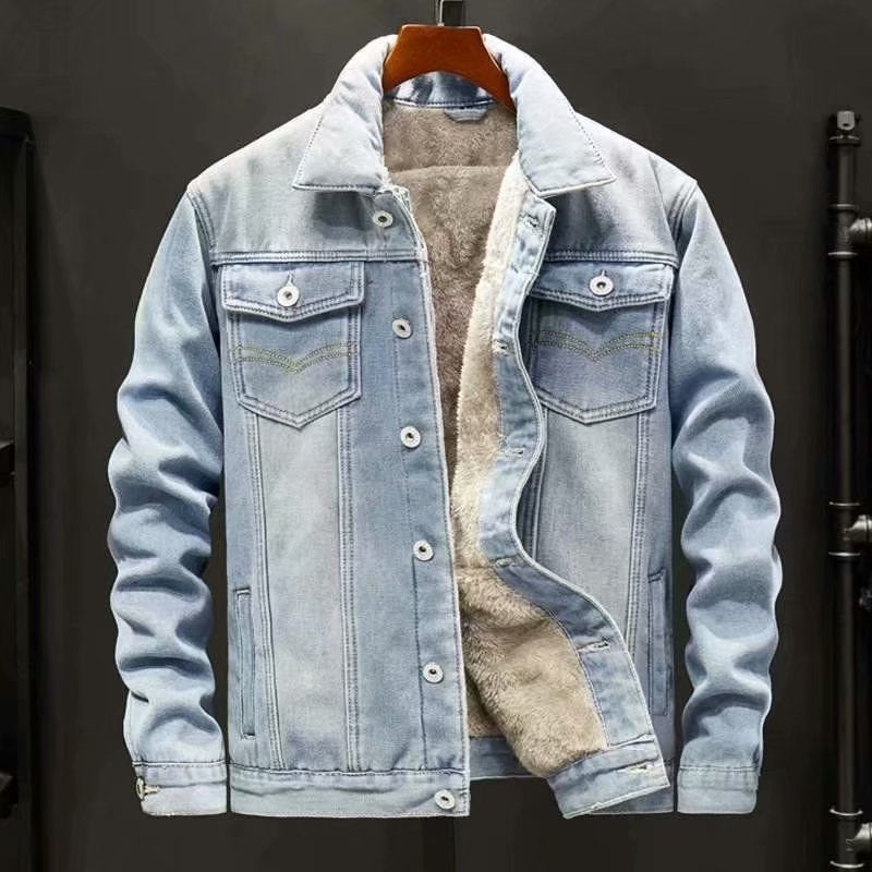 Men's Fleece-Lined Thick Denim Workwear Jacket