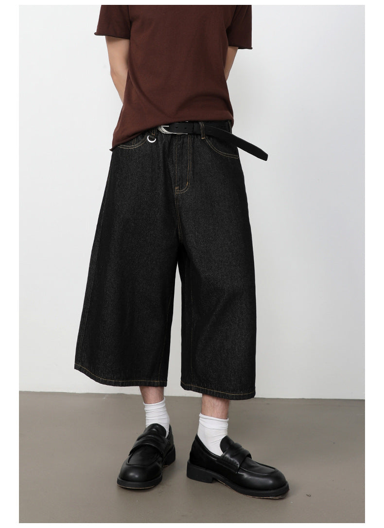 Summer Loose Fit Cropped Straight Leg Denim Shorts