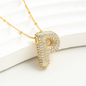 Bubble Initial Necklace 14k Gold Plated Cubic Zirconia