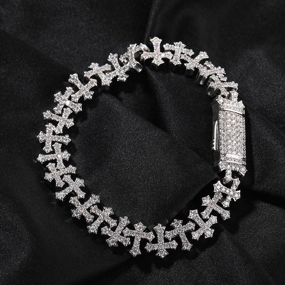 Hip-hop 11.5MM zircon-encrusted cross bracelet