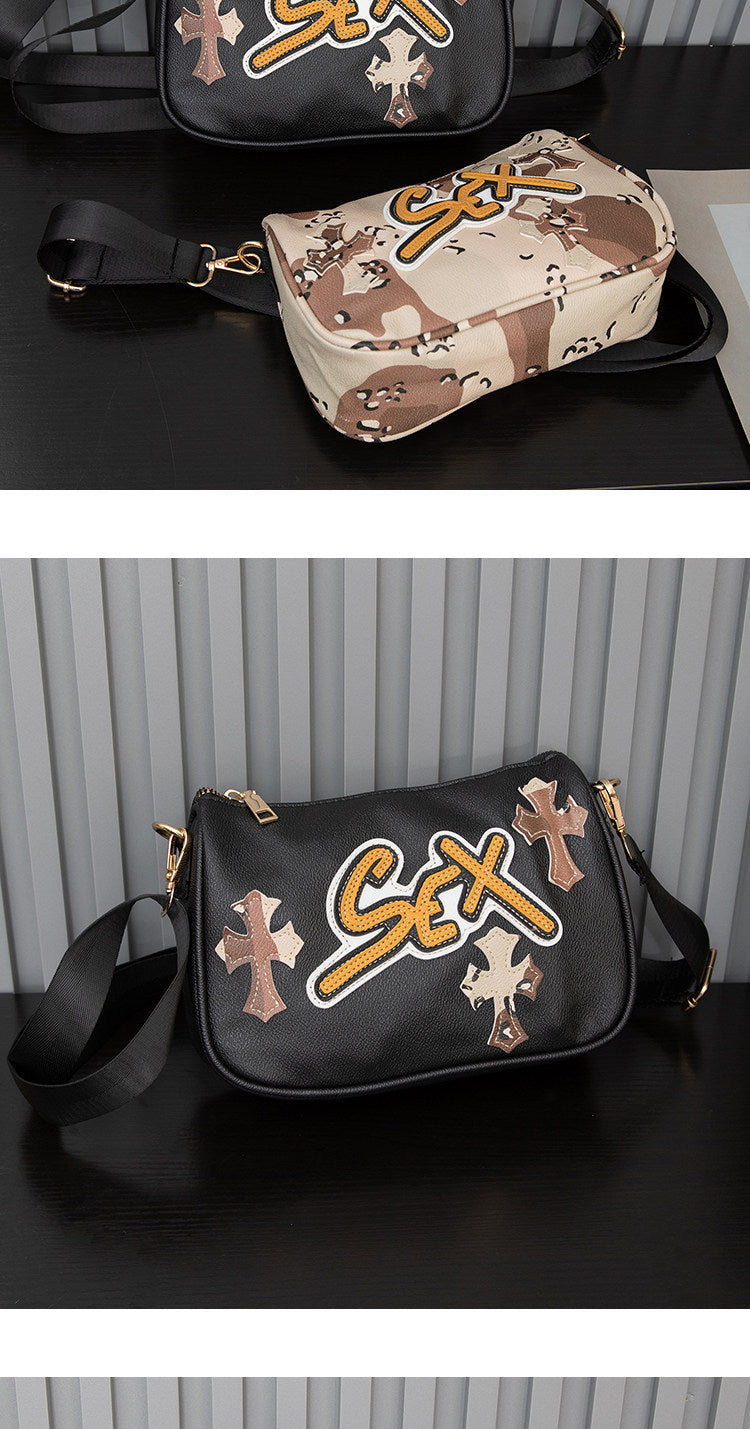 Chrome Hearts cross camouflage PU leather crossbody bag