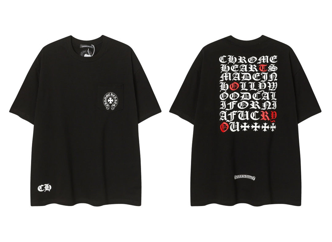 Chrome Heart horseshoe Sanskrit cross fluorescent wings T-shirt