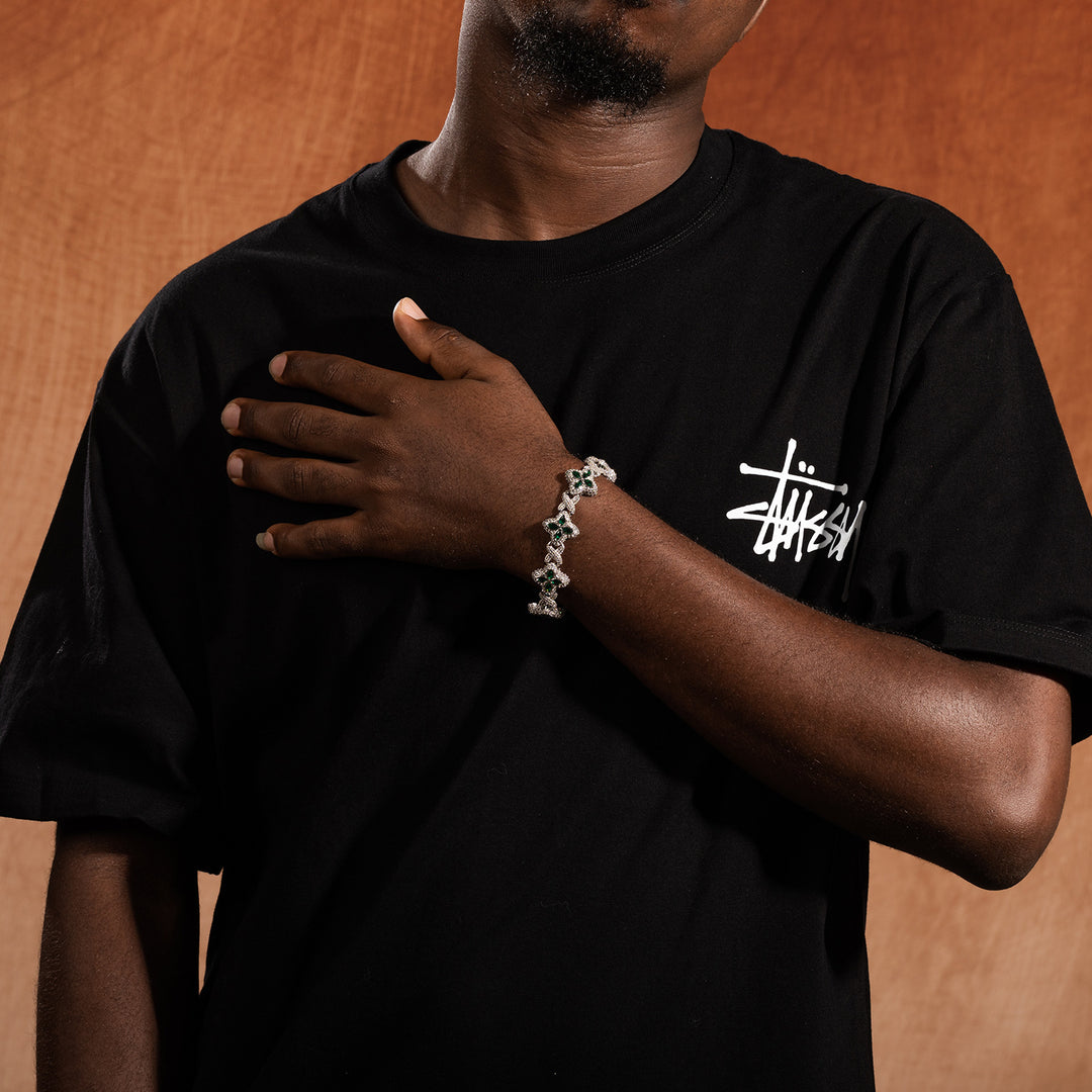 Hip-hop zircon colored infinite four-leaf clover bracelet