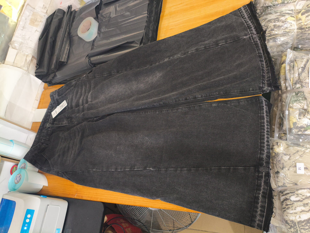 Washed wide-leg patchwork jeans for women