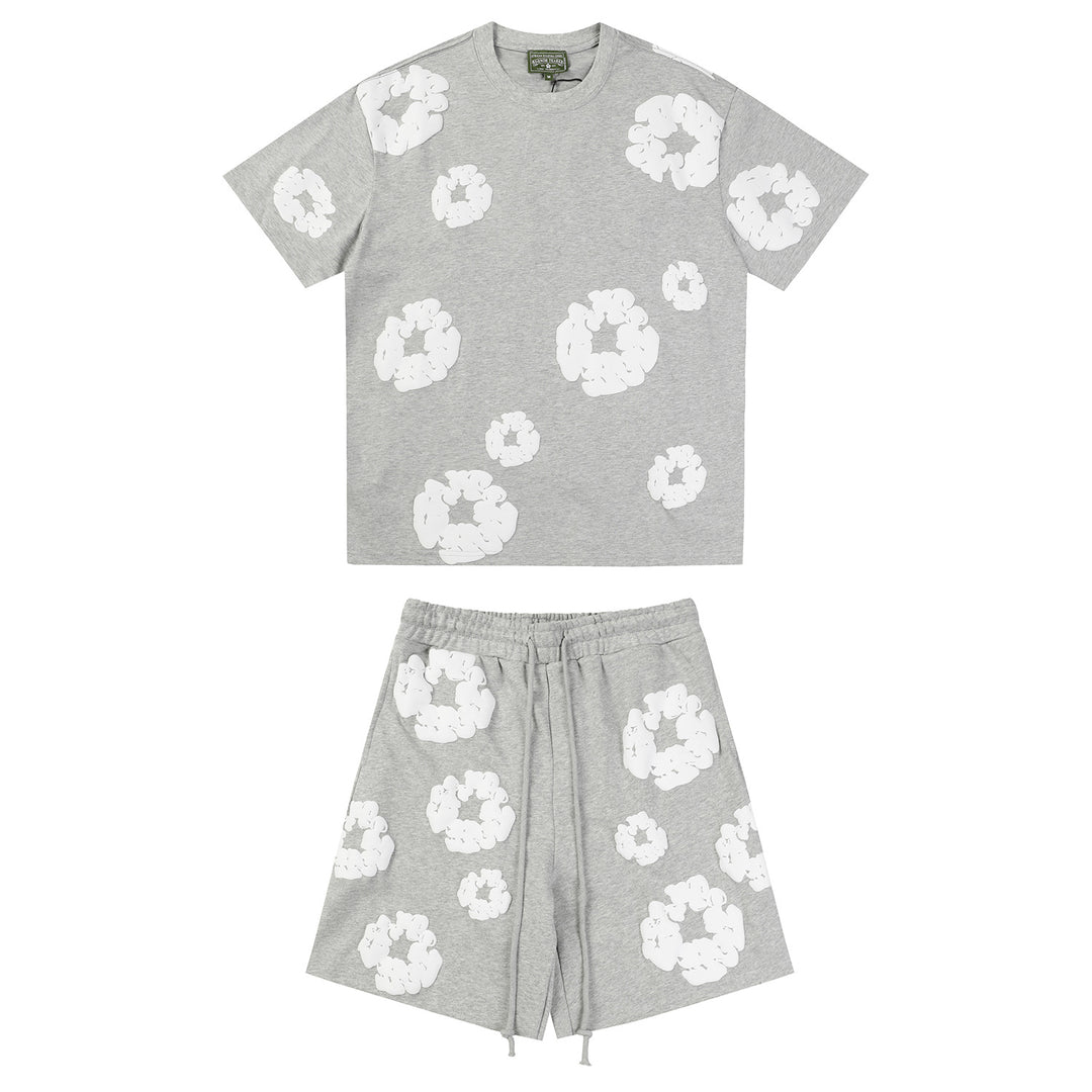 Foamed Kapok Flower Loose-Fitting Short-Sleeved Shorts