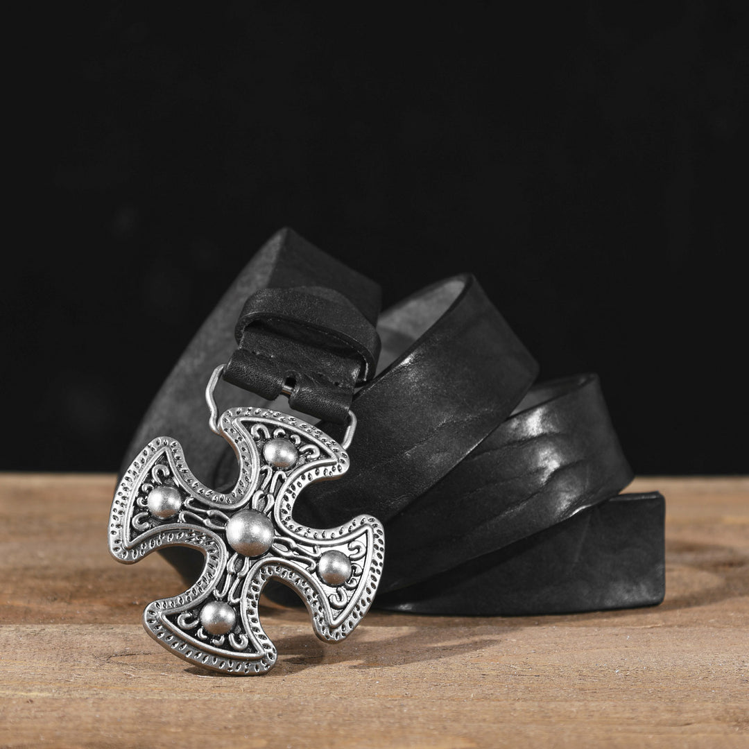 Top-grain cowhide vintage cross buckle belt