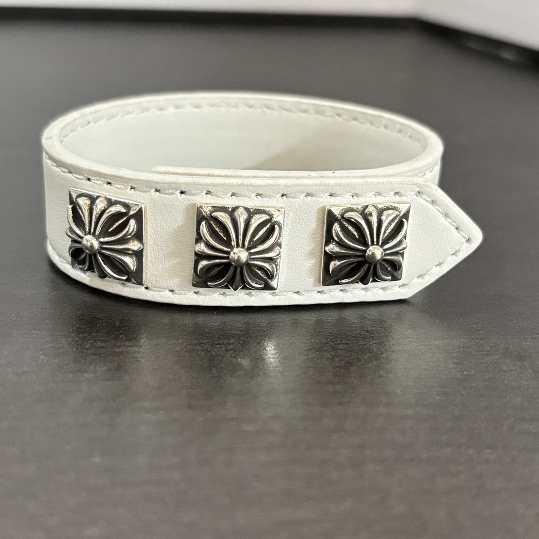 Chrome Hearts square cross adjustable leather bracelet