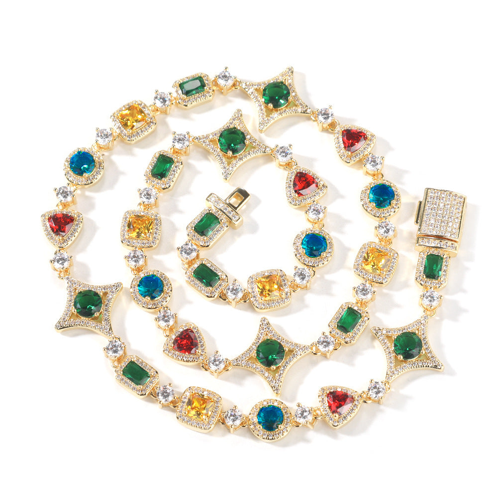 Hip-hop style zircon and colored diamond necklace