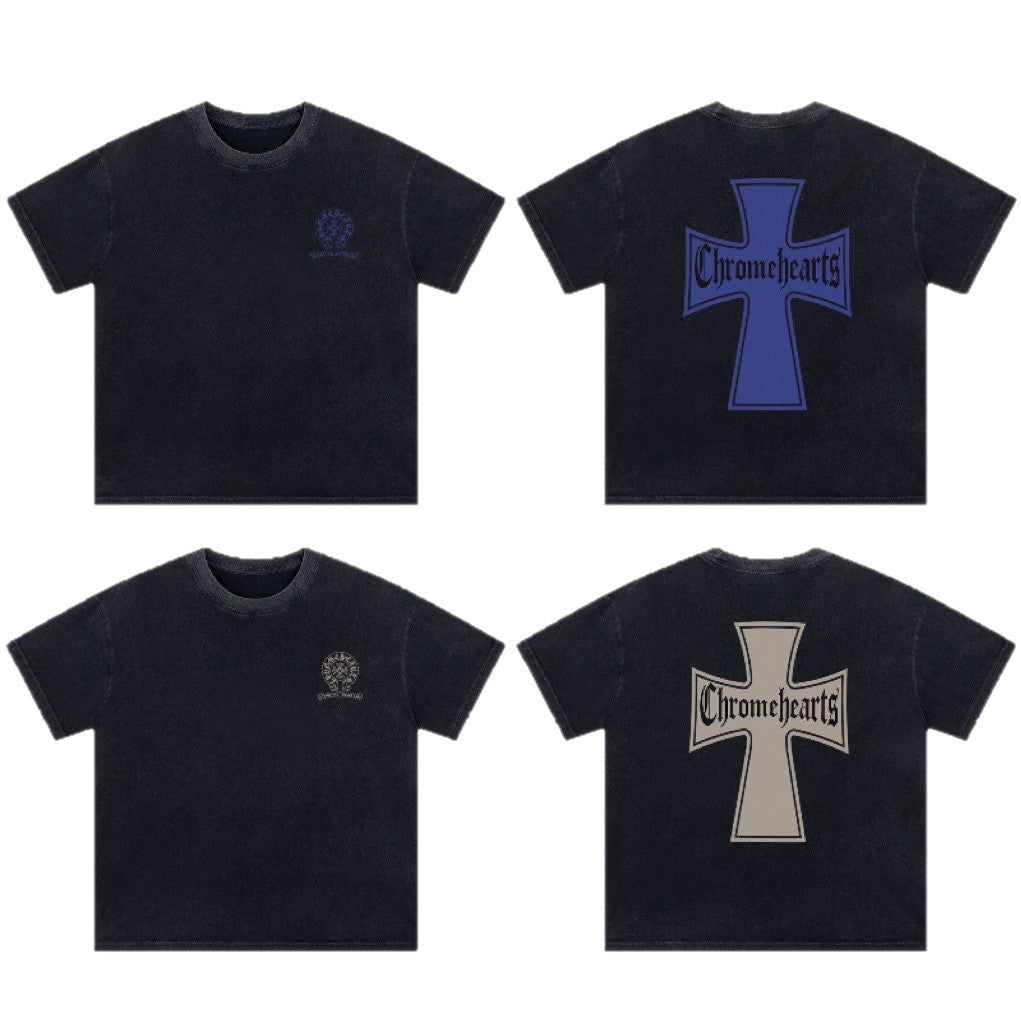 Chrome Hearts Summer Embroidery Print Cotton T-Shirt Short-Sleeve